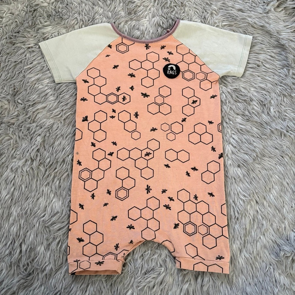 Rags to Raches Romper Pale Pink Honey Comb Bees Toddler 18-24 Months